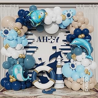 Nautical Balloon Arch Kit,154Pcs Navy Blue Sand White Gold Balloon Garla...