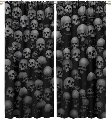 NC - Cortinas de esqueleto de terror, pared de esqueleto de terror negro y gris, cortinas opacas para sala de estar y dormitorio, 2 paneles de 42 x