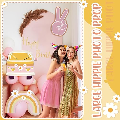 Miniatura 4 de Soulchen 3 piezas de 24 pulgadas grandes hippie cabina de fotos accesorios retro Groovy fiesta de cumpleaños decoraciones boho autobús paz cartel