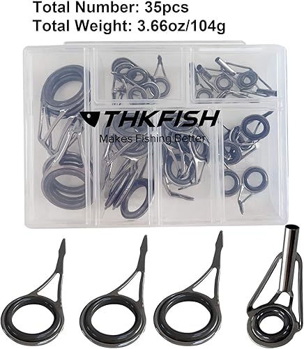 Miniatura 5 de THKFISH Kit de reparación de varillas de caña, kit de reparación de puntas de cerámica, acero inoxidable, guía de caña de pescar, kit de reparación