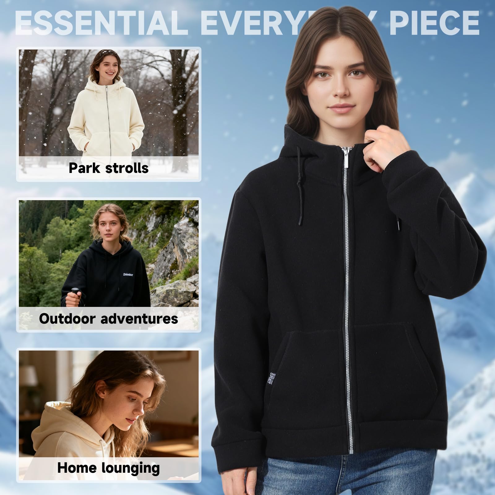 BWBIKE Sudaderas con Capucha y Cremallera Completa para Mujer Forradas en Vellón Acogedoras Manga Larga Sudaderas Gruesas Chaqueta Casual Suave y Cálida Ropa Exterior con Capucha