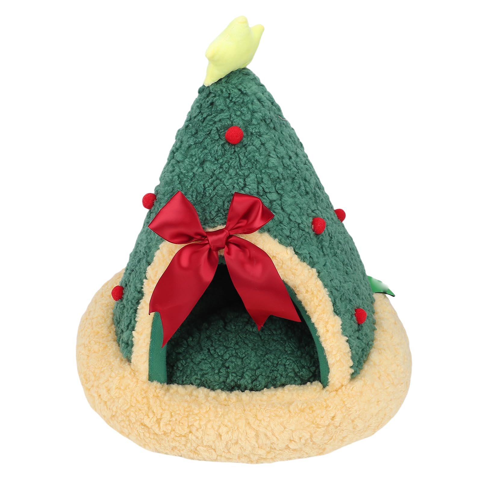 FILFEEL Cuccia per Gatti per Gatti – Tenda Calda Triangolare Semi-chiusa per Animali Domestici con Fodera in Pile, Design Festoso con Albero di Natale, Nascondiglio per Gattini e Cani di Piccola
