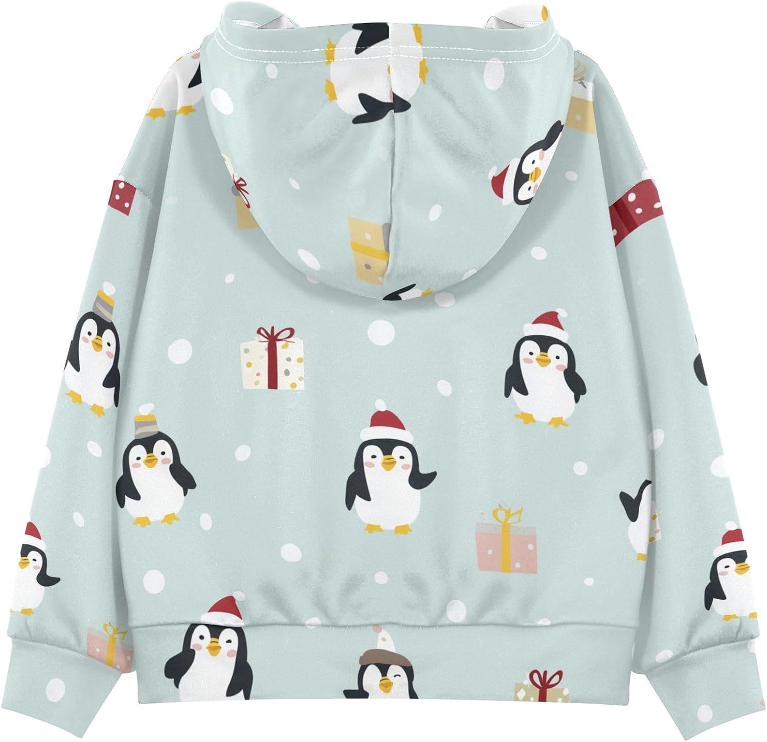 ZZXXB Xmas Penguin Snowflake Kids Sweatshirts Boys Girls Hooded Kangaroo Pocket Pullover Tops XS-XXL