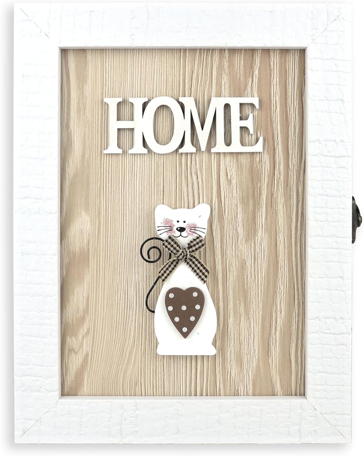 VELISTA Wooden Key Box Wall Mount – Cute and Rustic Decorative Key Cabinet – Premium Cabinet Key Holder with 6-Hooks – Small Key Holder Box - Farmhouse Wall Décor – Vintage Key Rack Cabinet (Oak)