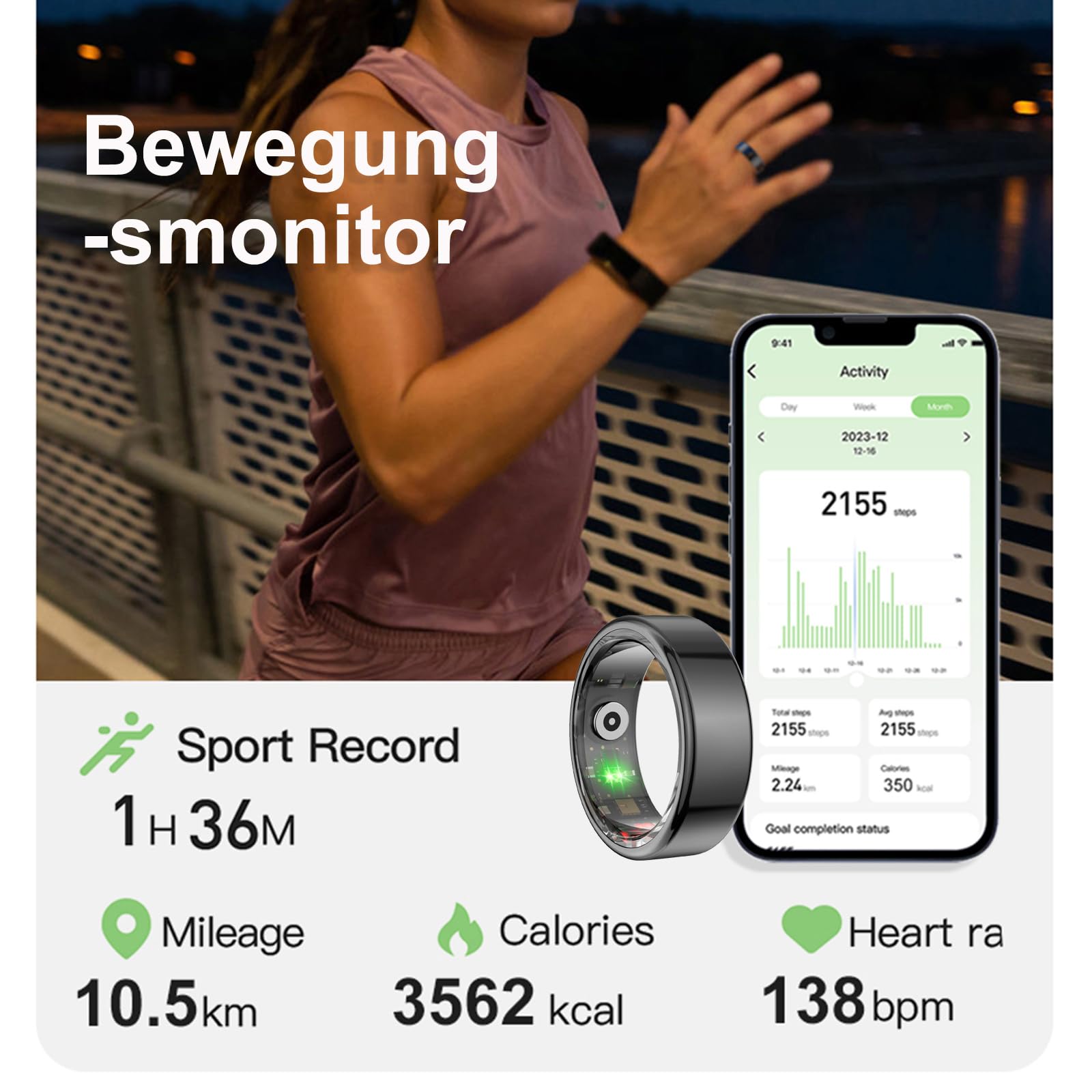 findtime Smart Ring Fitness Ring Tracker Smartringe für Herren Damen IP68 Wasserdicht Tracking Ring mit Podómetro Kalorien Herzquenz Schlaftracker SmartRing Android iOS