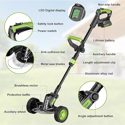 Miniatura 8 de Weed Wacker - Cortadora de hilo sin escobillas Gisam sin escobillas con 2 baterías de 2.0 Ah, cortador eléctrico de césped de 8 pulgadas, comedor de