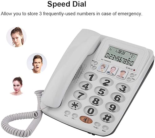 Miniatura 4 de Demeras - Teléfonos con cable con altavoz (2 líneas) con cable y teléfono fijo con identificación de llamadas para el hogarla oficina