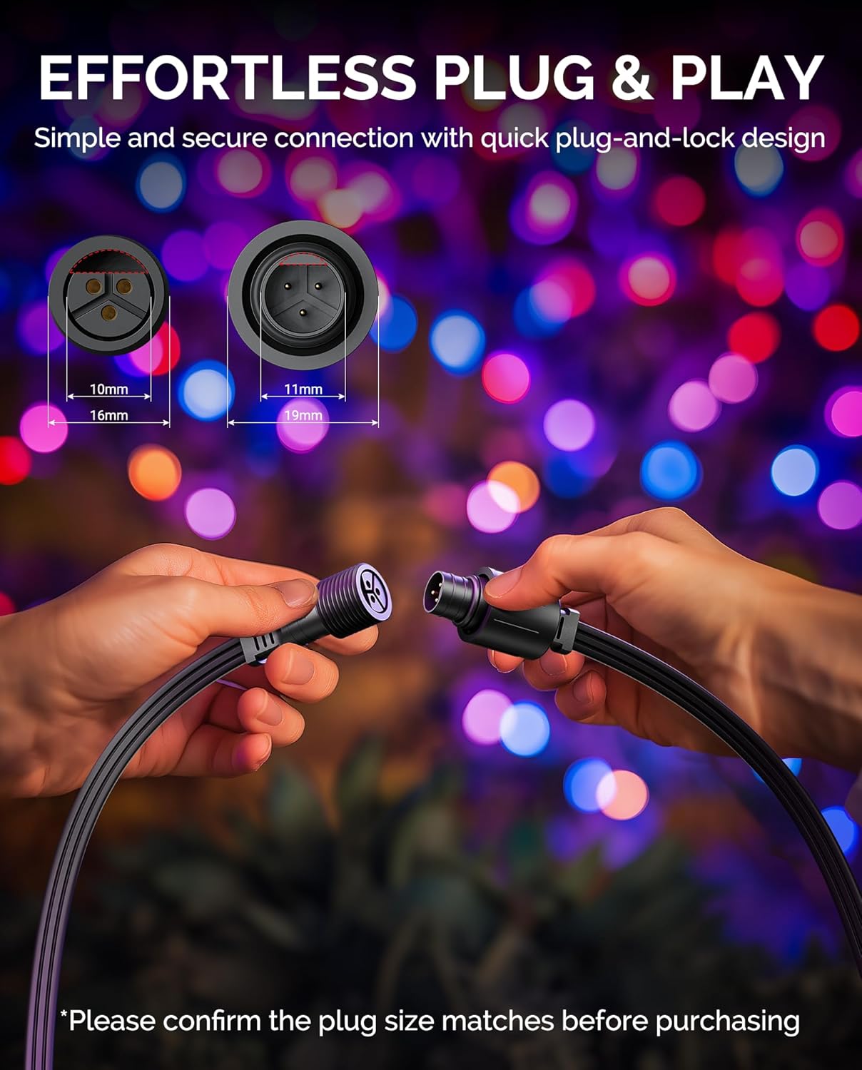 10FT(3Pack) Extension Cable for eufy Permanent Outdoor Lights E22 & S4, Outdoor Lights Extension Cord for eufy T8L02 & T8L04, IP65 Waterproof, Ideal for Holiday Decorations, Black