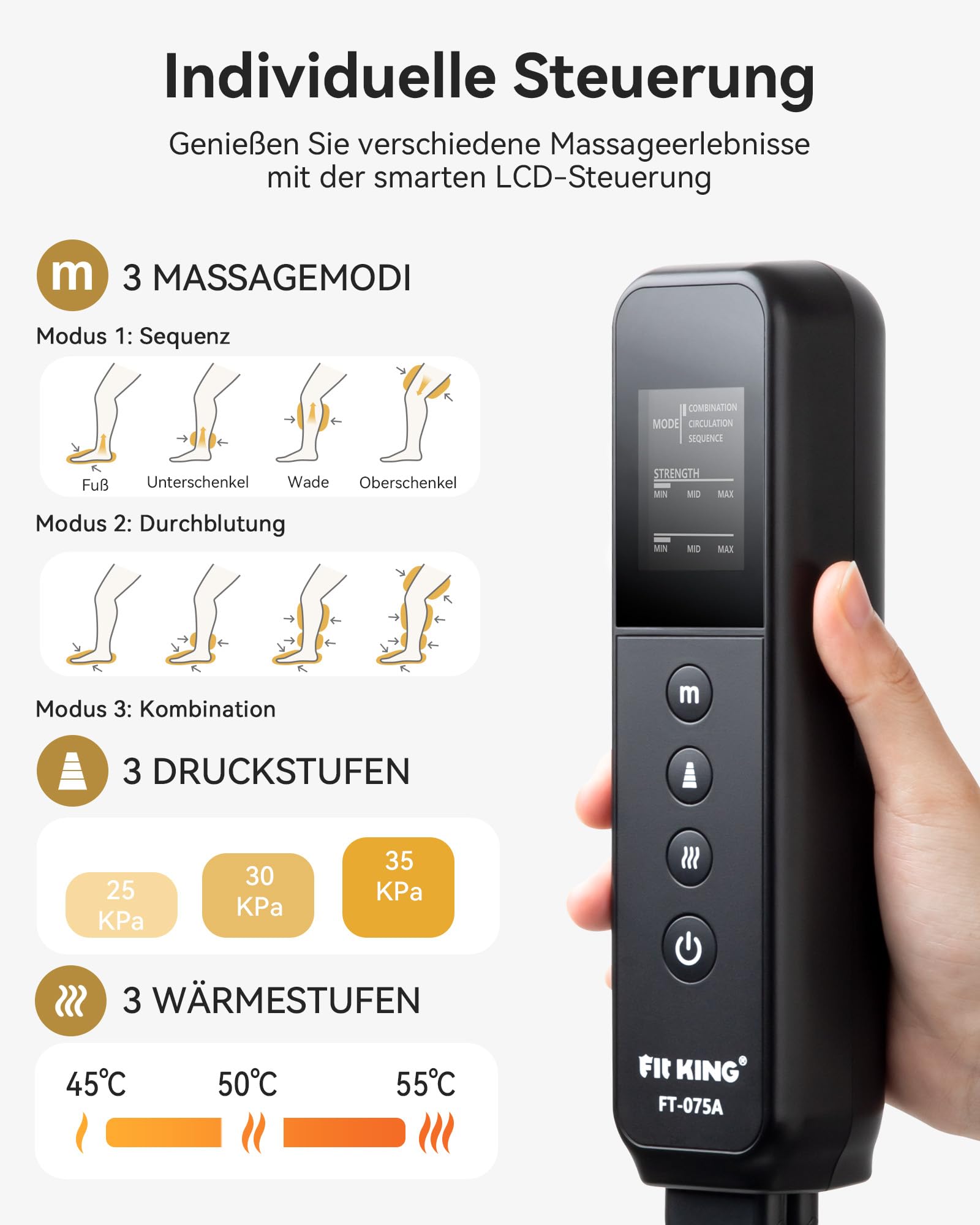 FIT KING Beinmassagegerät für Füße, Waden, Oberschenkel & Wärme