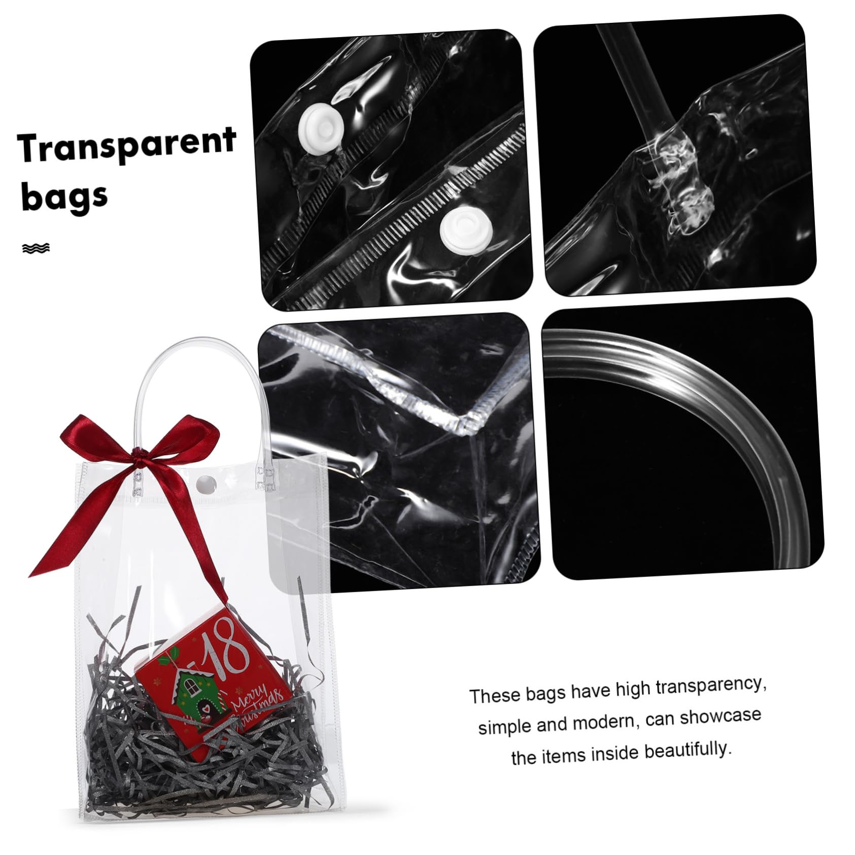 SAFIGLE 25 Bolsas Transparentes de Obsequio con Asas Fáciles de Llevar y Cierre Seguro, Hechas de Pvc, Ideales para Fiestas y Envolver Regalos
