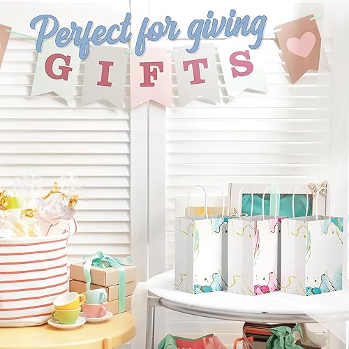 Miniatura 7 de HOUMY Bolsas de regalo de papel de diseñador con asas, diseño de patrón de mármol, base reforzada, caja de regalo de lujo para bodas, cumpleaños y