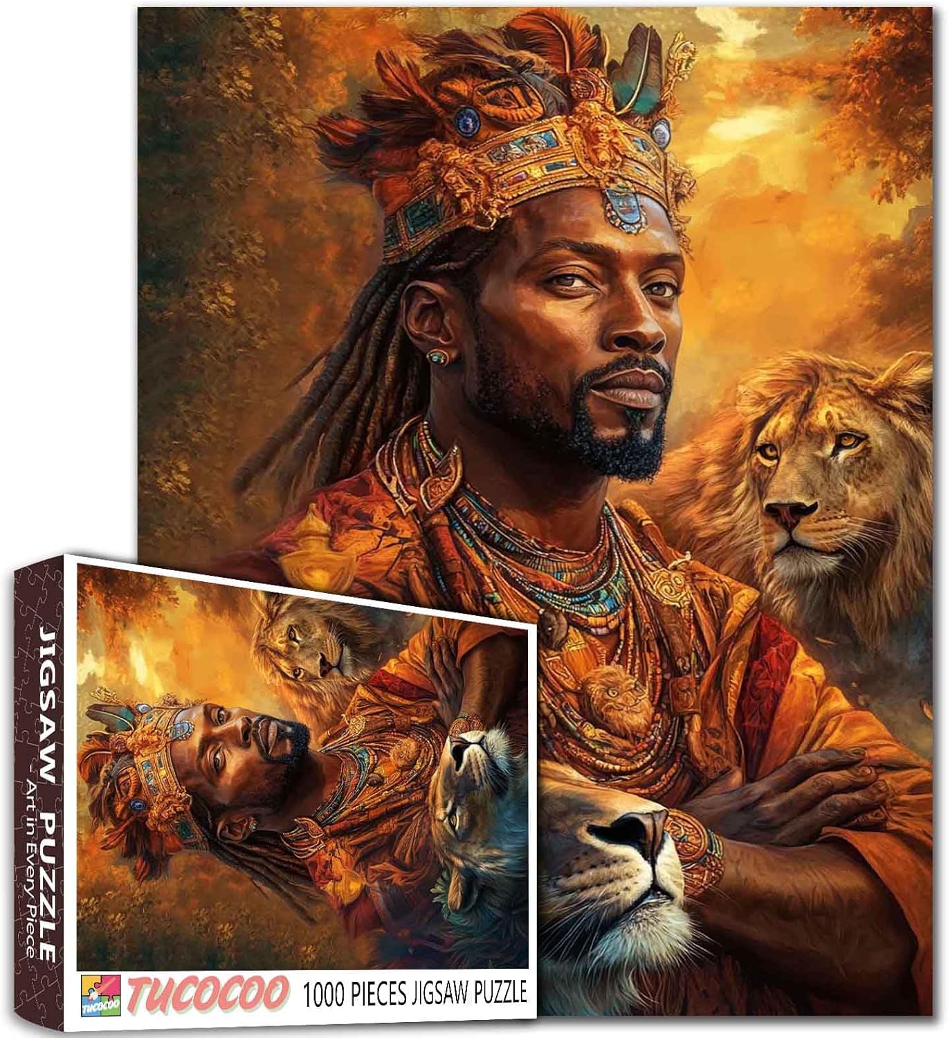 1000 Piece Jigsaw Puzzles for Adults African American King Jigsaw Puzzle Animal Lion 1000 Pieces Puzzles Game Africa Black Man Wall Decor Black King DIY Craft Puzzle Art African American Male Gift