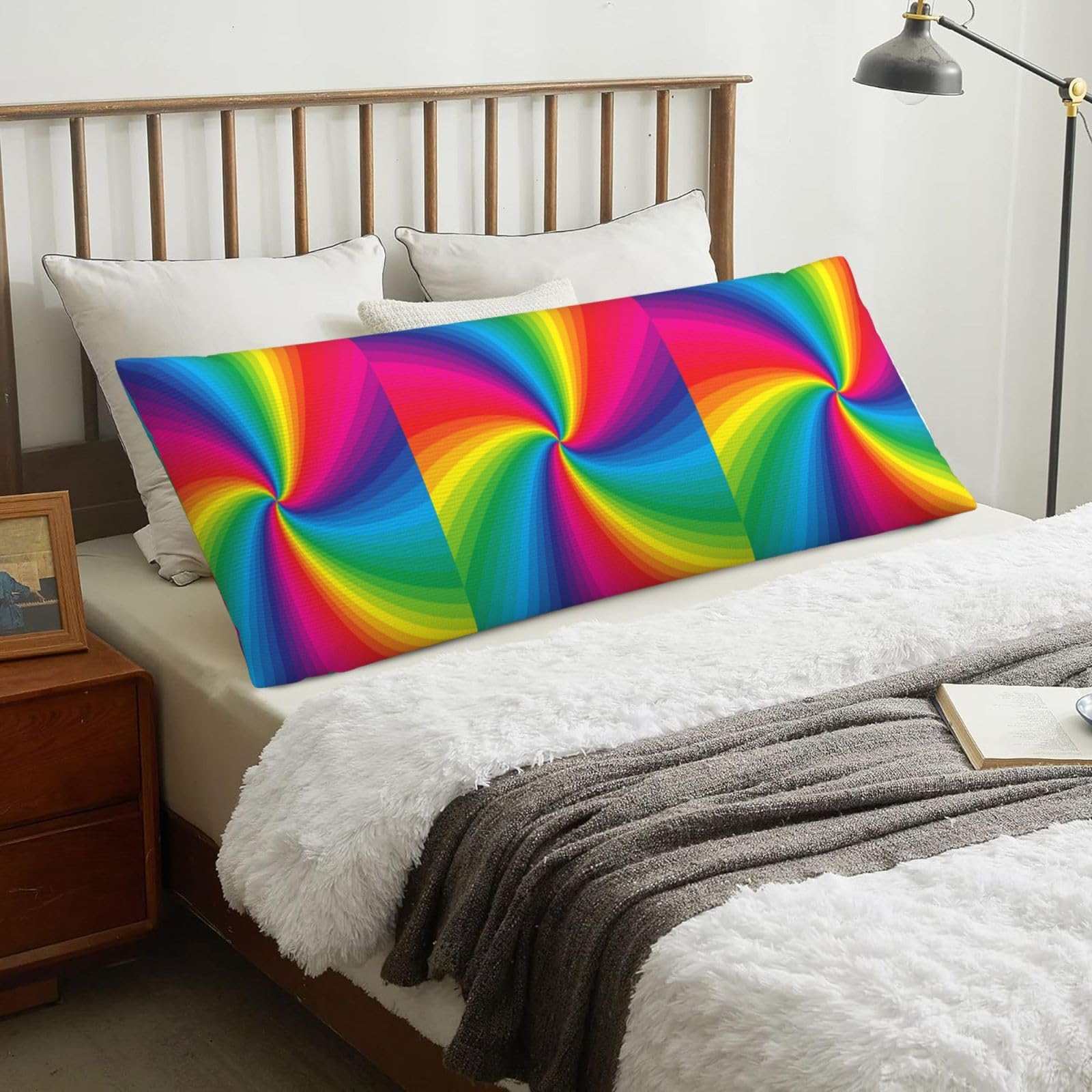 Rainbow Colorful Spiral, Body Pillow Cover with Zipper,Long Body Pillowcase 20 x 60 in