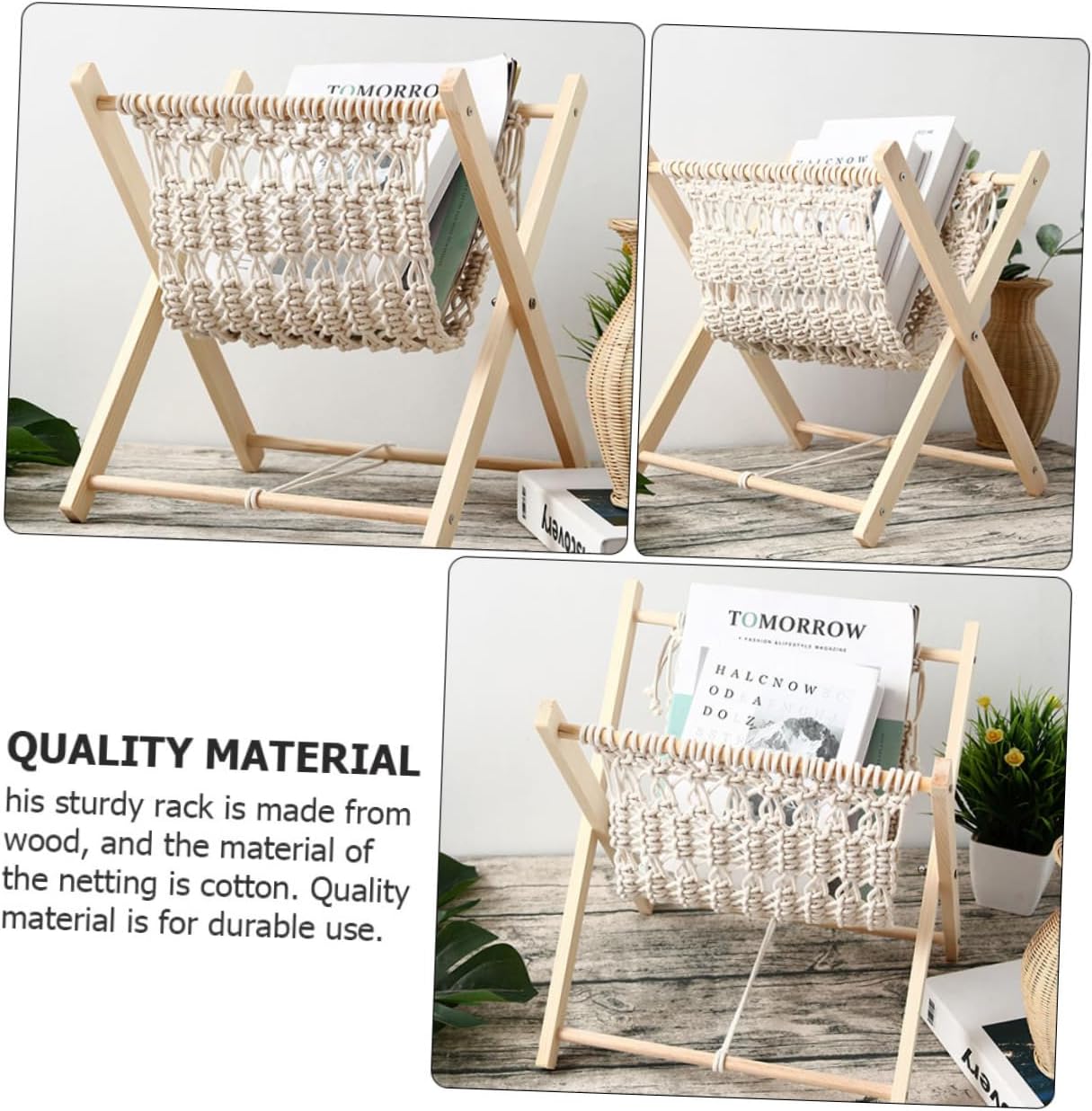 Cabilock Rustic Woven Magazine Rack Hand Woven Storage Shelf Multifunctional Book Stand for Spaces Versatile Organizer for Magazines Letters and More