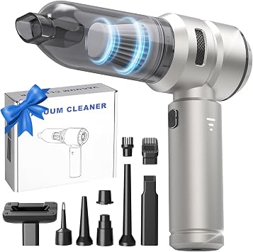Portable Cordless Car Vacuum Cleaner, 21000Pa Handheld Vacuum with 3 Suction Modes, Type-C Fast Charging, Mini Vacuum for Home, Office, Desk, Keyboard Bright Silver