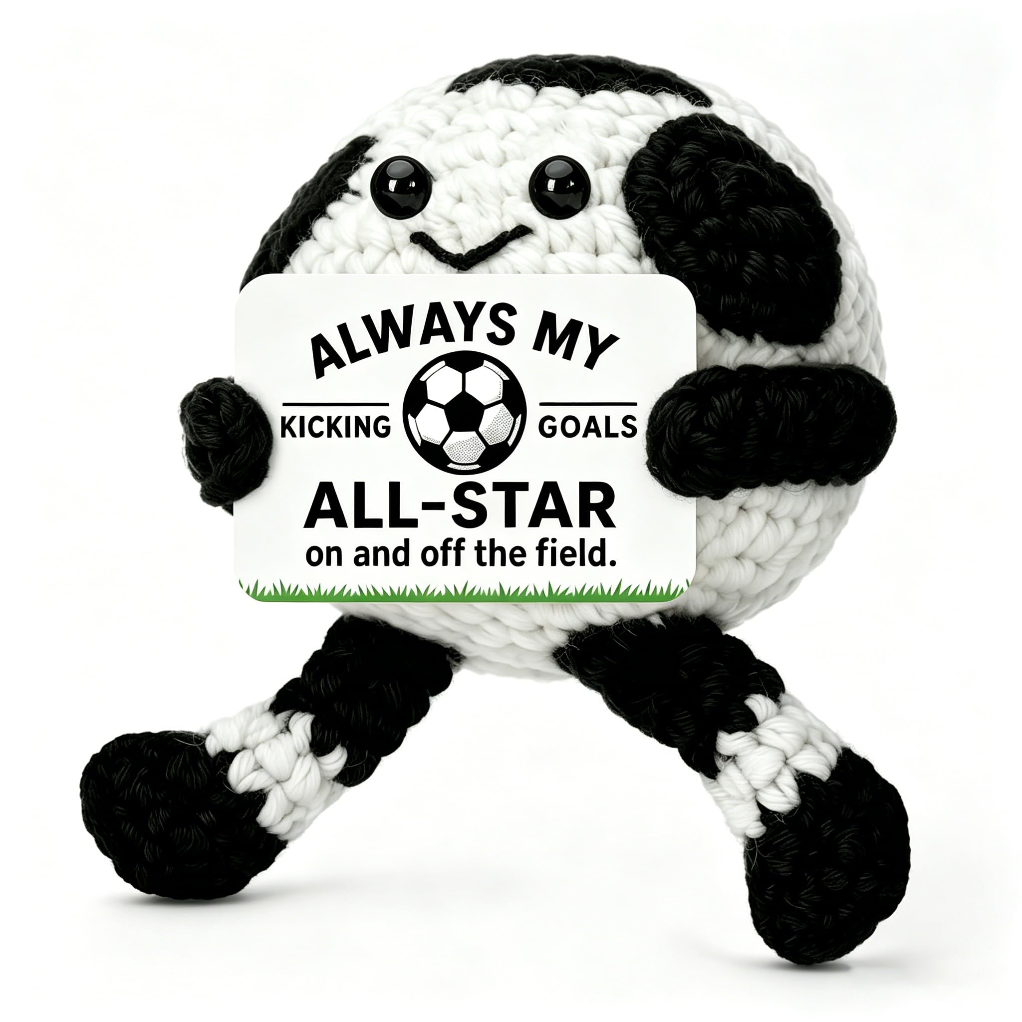 Lumimi Handmade Crochet Soccer Ball with Encouragement Card, Inspirational Desk Decor Positive Gift for Boys, Men, Soccer Lovers and Players โ image 1