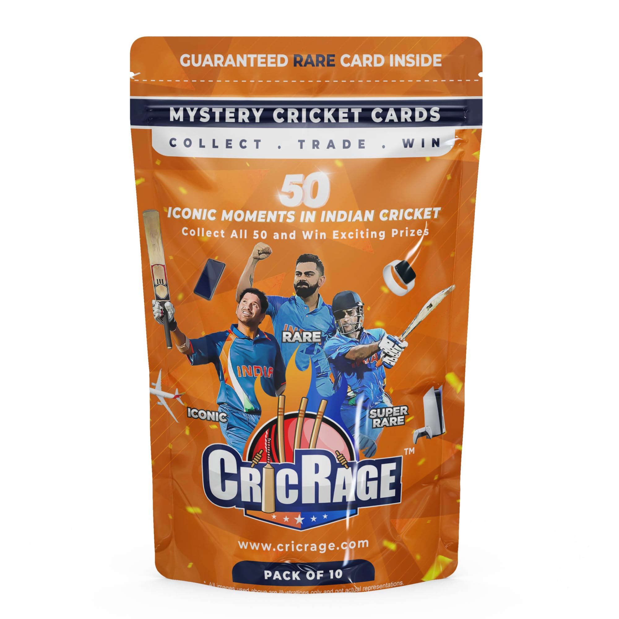 CRICRAGE Pack of 10 Cricket Trading Cards | Limited Edition | Collectibles  Featuring Iconic Indian Cricket Moments | Includes Rare Card | Ideal for  Collectors | Kids