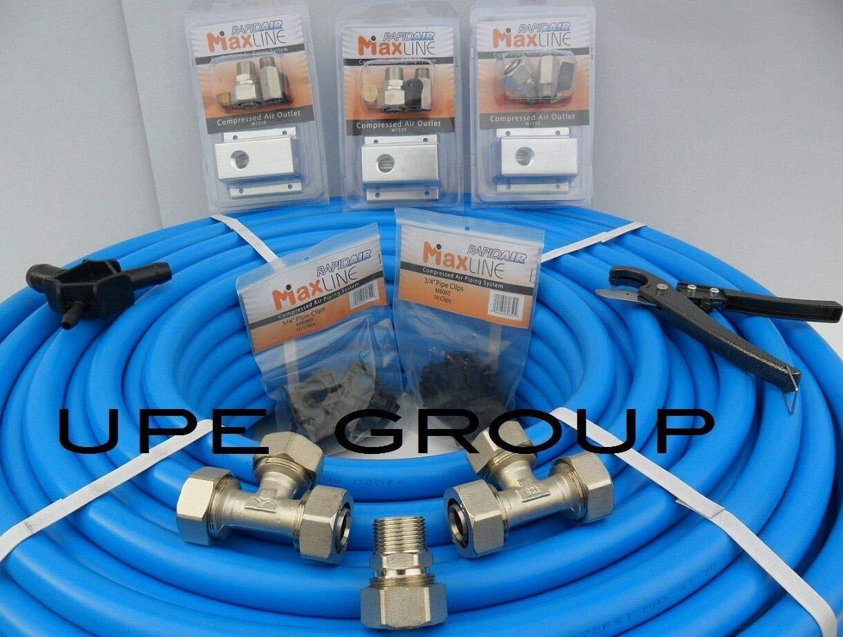 Kit Maestro Rapid Air MaxLine 3/4' - 100 Pies De Tubo + 3 Salidas - Para Instalación De Aire Comprimido En Taller