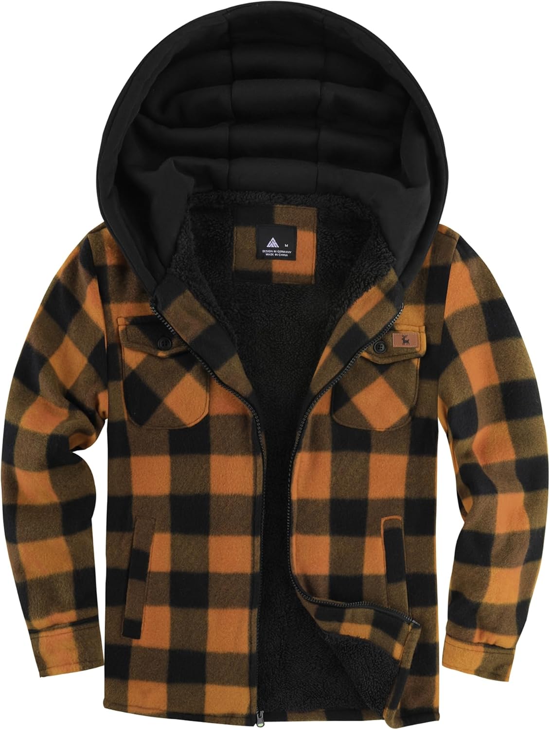 ZITY Boys Flannel Jacket Sherpa Lined Hoodies Zip Up Fleece Plaid Shirt Unisex Winter Coat Kids Outerwear 6-15 Years