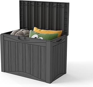 Outdoor Storage Box Small, Lockable 45 Gallon Deck Delivery Box Waterproof, Resin Patio Storage Bin for Pool Accessories Cushion Furniture, Garden Tools, UV-Resistant Outside Black