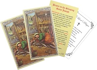 Sleeping St Joseph Prayer Card - 3 Laminated Sleeping Saint Joseph Card, The Lord's Prayer - Patron Saint of Fathers, Families, Workers Theme Set - 4 Items