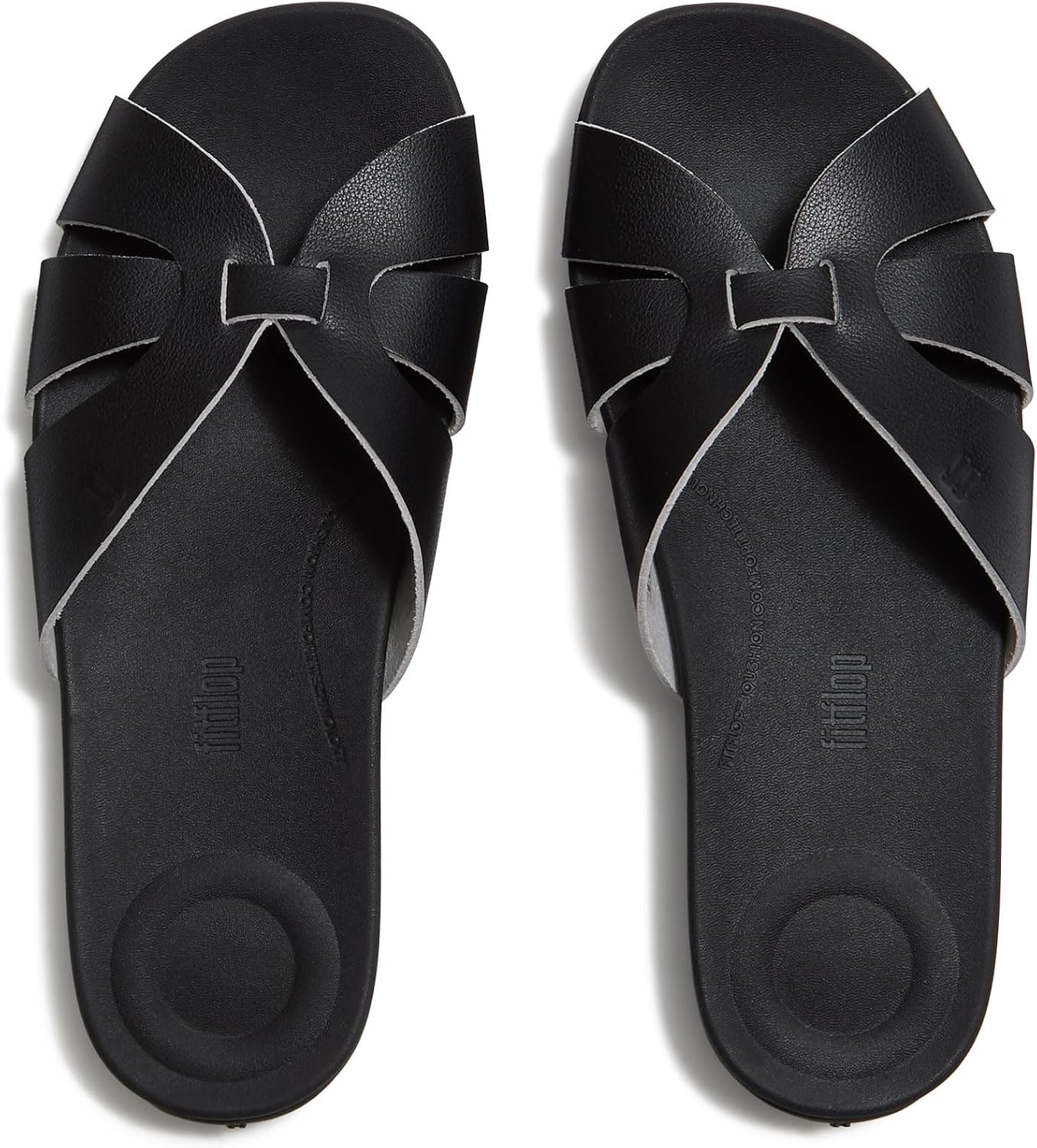 FitFlop Women's Solay Waterproof Leather Woven Slides with iQushion Cushioning, Natural Arch Support, Slip-Resistant Sole