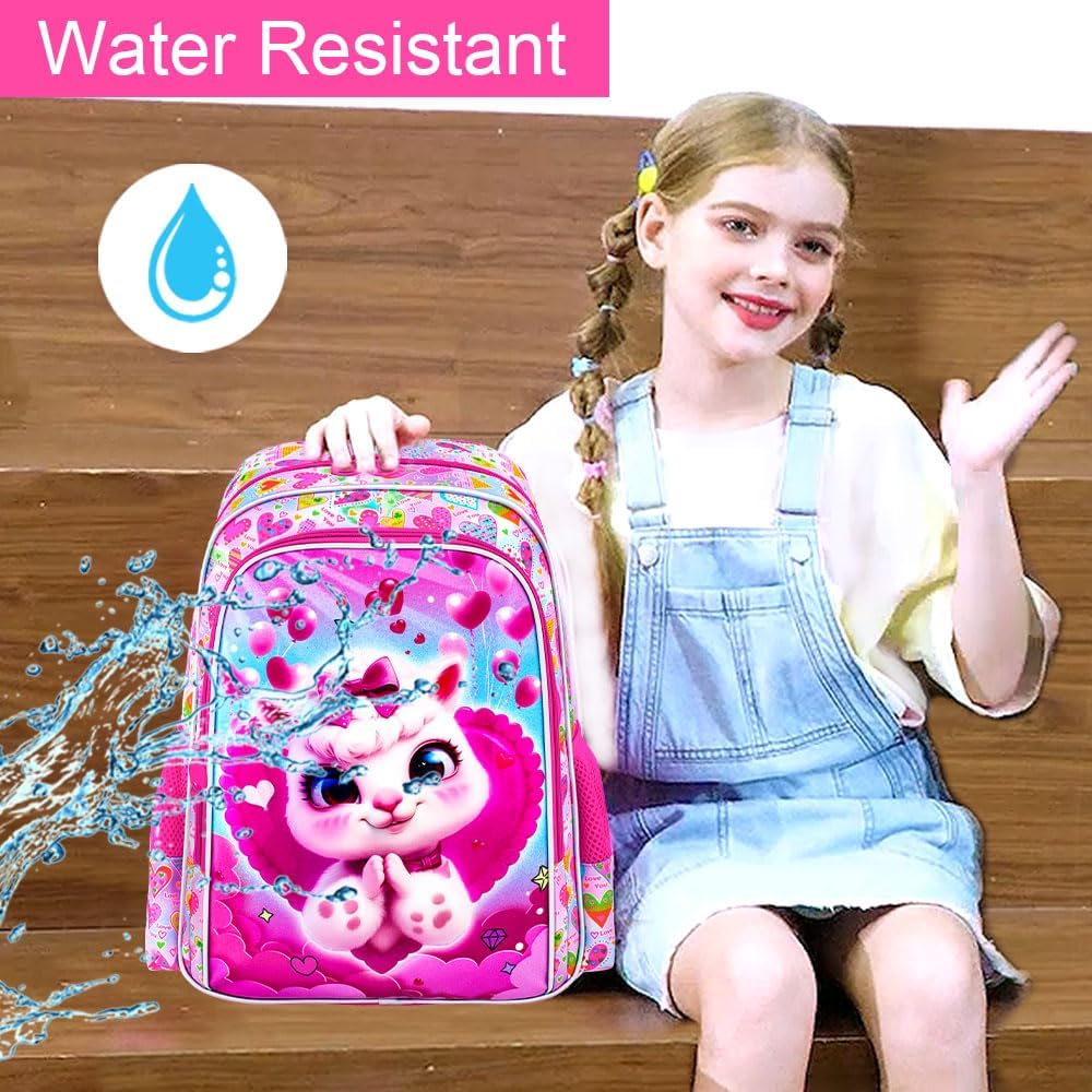 3PCS Girls Backpack, Kids Water Resistant Heart Bookbag Set with Lunch Box, Cute Kids School Bag for Preschool Toddler - Image 7