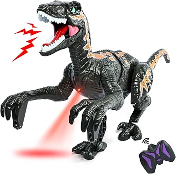 Remote Control Dinosaur Toys for Kid - Walking Dinosaur Toys for Boys 5-7,RC Jurassic Velociraptor Toys 8-12,Robot 3-5 with Light Sounds Birthday Gift Toy for Boys Age 3+ Rechargeable Black