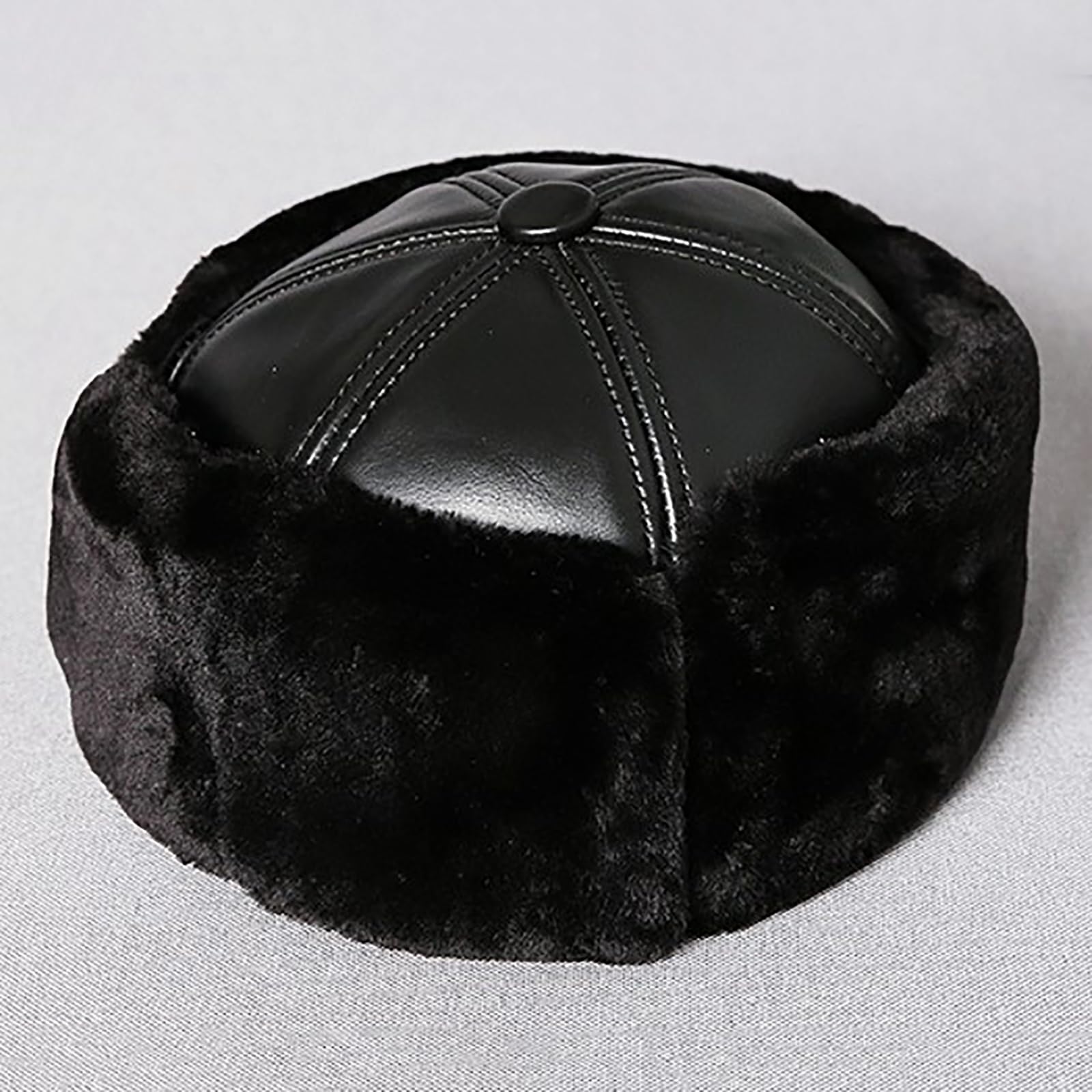 Cappello bomber invernale unisex da uomo in pelle russa con paraorecchie caldo in pelle bovina da caccia