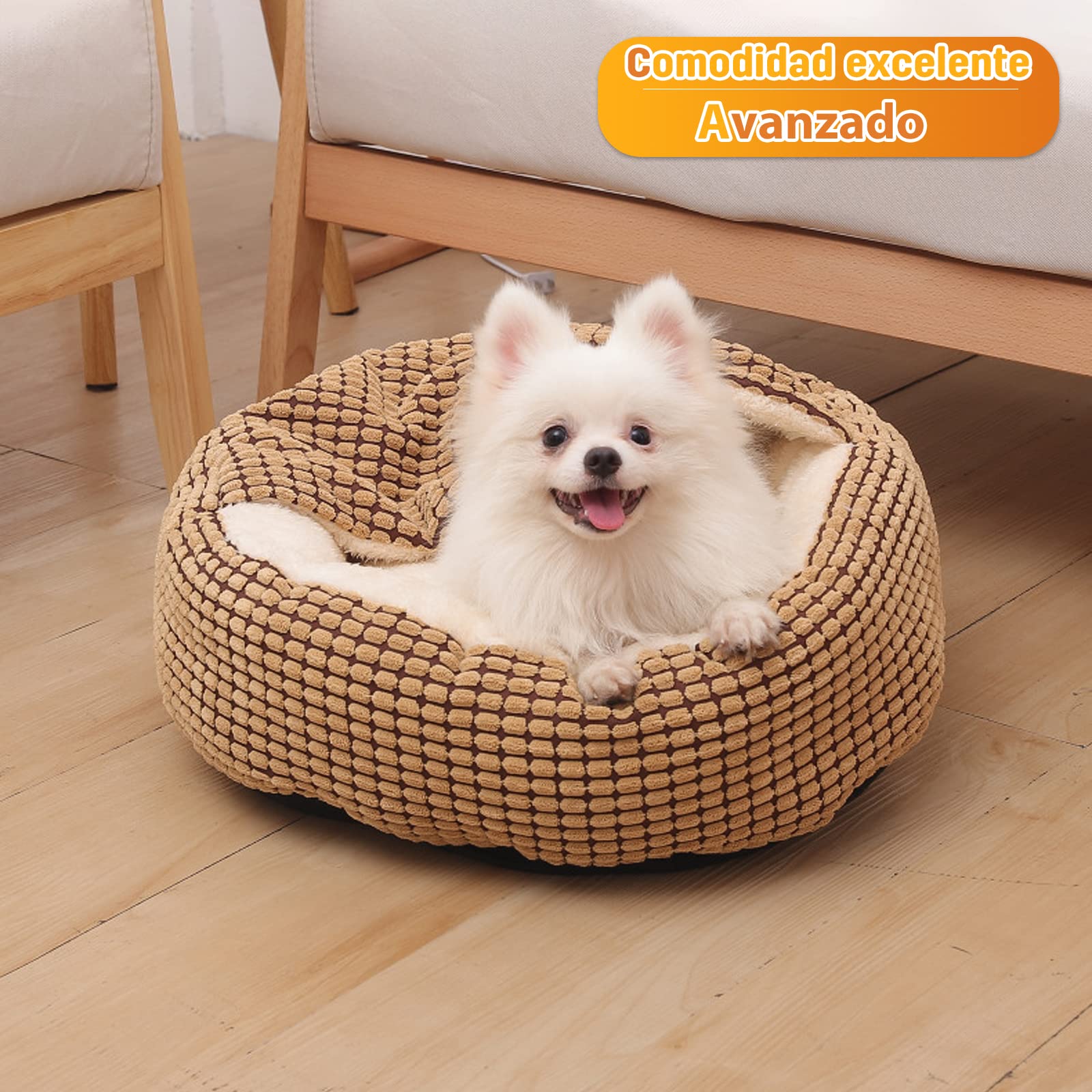 PETCUTE Panier Chien Moyen Taille, Lit pour Chien Round,Lavable Panier pour Chien à Capuche,Coussin pour Chien avec Fond Antidérapant,Paniers pour Chiens Convient aux Chats, Chiens,Jusqu'à 12.5kg