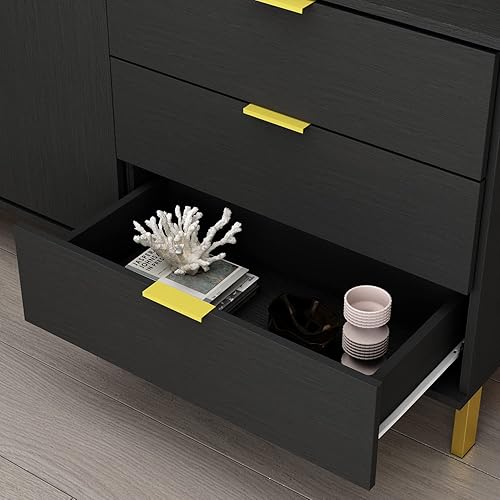 Miniatura 5 de AIEGLE Aparador buffet con 3 cajones y 2 puertas para cocina, armario de entrada con patas de metal dorado, negro (62.9 pulgadas de largo x 15.7