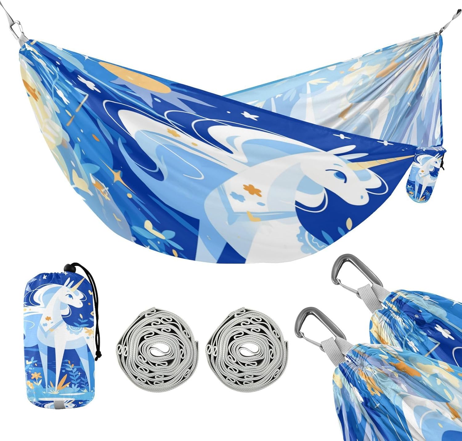 Chic Unicorns Dark Blue Hammocks for Camping with Portabl Carry Bag Cloth Hammock for Outside Patio Garden