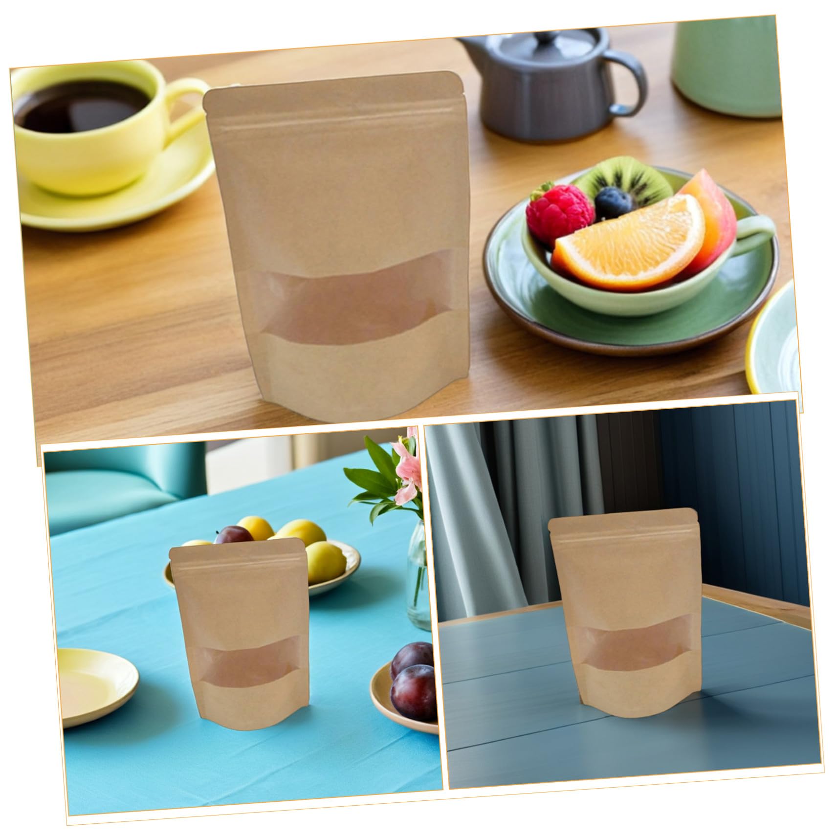 UPKOCH 50pièces Papier Kraft Réutilisables Sacs Emballage Alimentaire avec Fermeture Éclair Fenêtre pour Fruits Secs Noix Thé Séché Biscuits Pâtisseries
