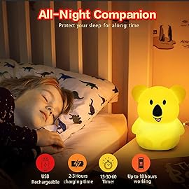 WHA&DARREN Koala Night Light for Kids, Silicone Bedside Lamp, Baby Nursery Light, Children Night Lights, Squishy Night Light for Kids Room,Kawaii Lamp, Animal Night Lights for Girls and Boys