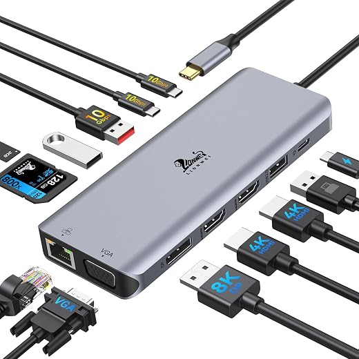 LIONWEI DisplayLink Docking Station Dual Monitor, USB C Dock for MacBook M1 M2/Windows with 2 HDMI,2 DisplayPort,2.5 Gigabit Ethernet,120W DC Power Supply,6 USB Ports,SD/Micro sd,Audio