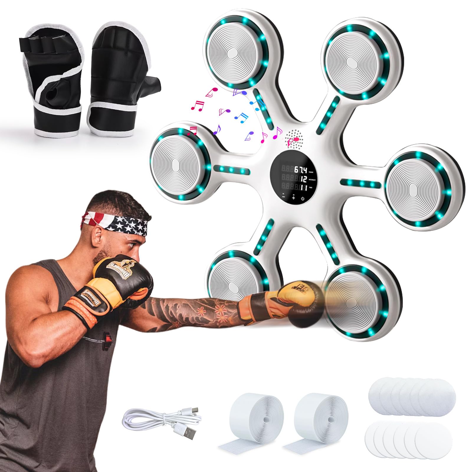 Fisca Smart Wall-Mounted Music Boxing Machine With Gloves - Bluetooth Electronic Target Training Punching Equipment for Home Indoor Gym
