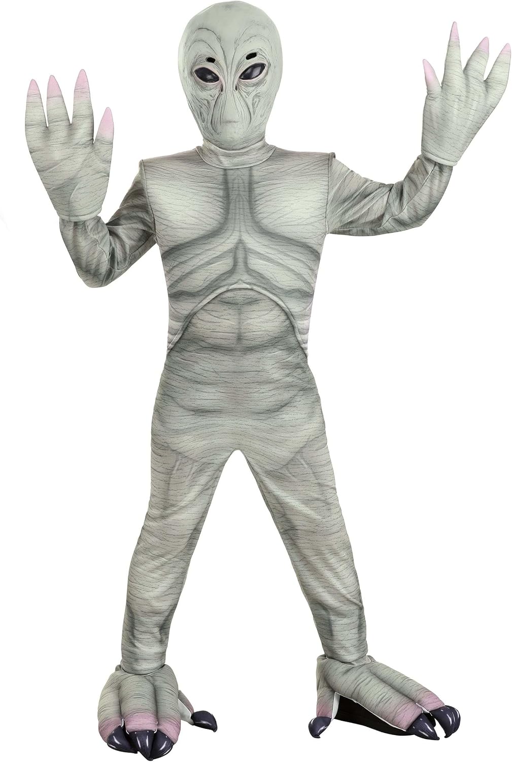 Kids Alien Costume | Gray Extraterrestrial Invader Child Outfit with Mask and Gloves - Grey Area 51 UFO Spaceship Pilot