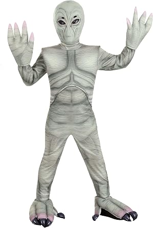 Kids Alien Costume | Gray Extraterrestrial Invader Child Outfit with Mask and Gloves - Grey Area 51 UFO Spaceship Pilot