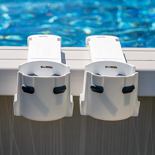 Portavasos junto a la piscina para piscina sobre el suelo  2 unidades, blanco  solo para piscinas superiores cuadradas, no compatible con barra