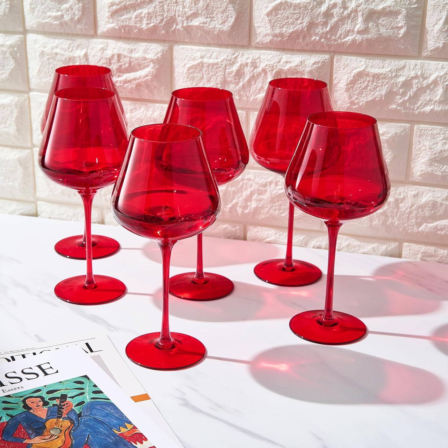 Red Ruby Crystal Wine Glasses Set of 6 | Elegant 20oz Tall Drinkware | Festive Holiday & Christmas Glassware for Hosting and Gifting | Sophisticated Italian-Inspired Barware for Wife, Mom, or Friend - Image 8