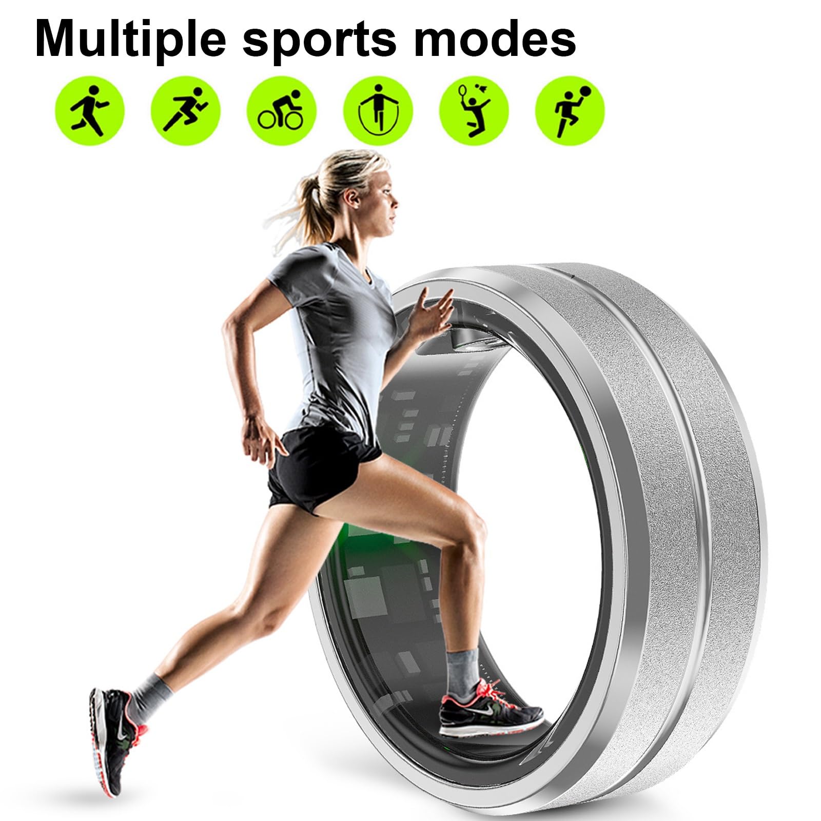 Anello fitness tracker con custodia di ricarica, impermeabile, monitora la frequenza cardiaca, l'ossigeno nel sangue e il sonno per monitorare la salute