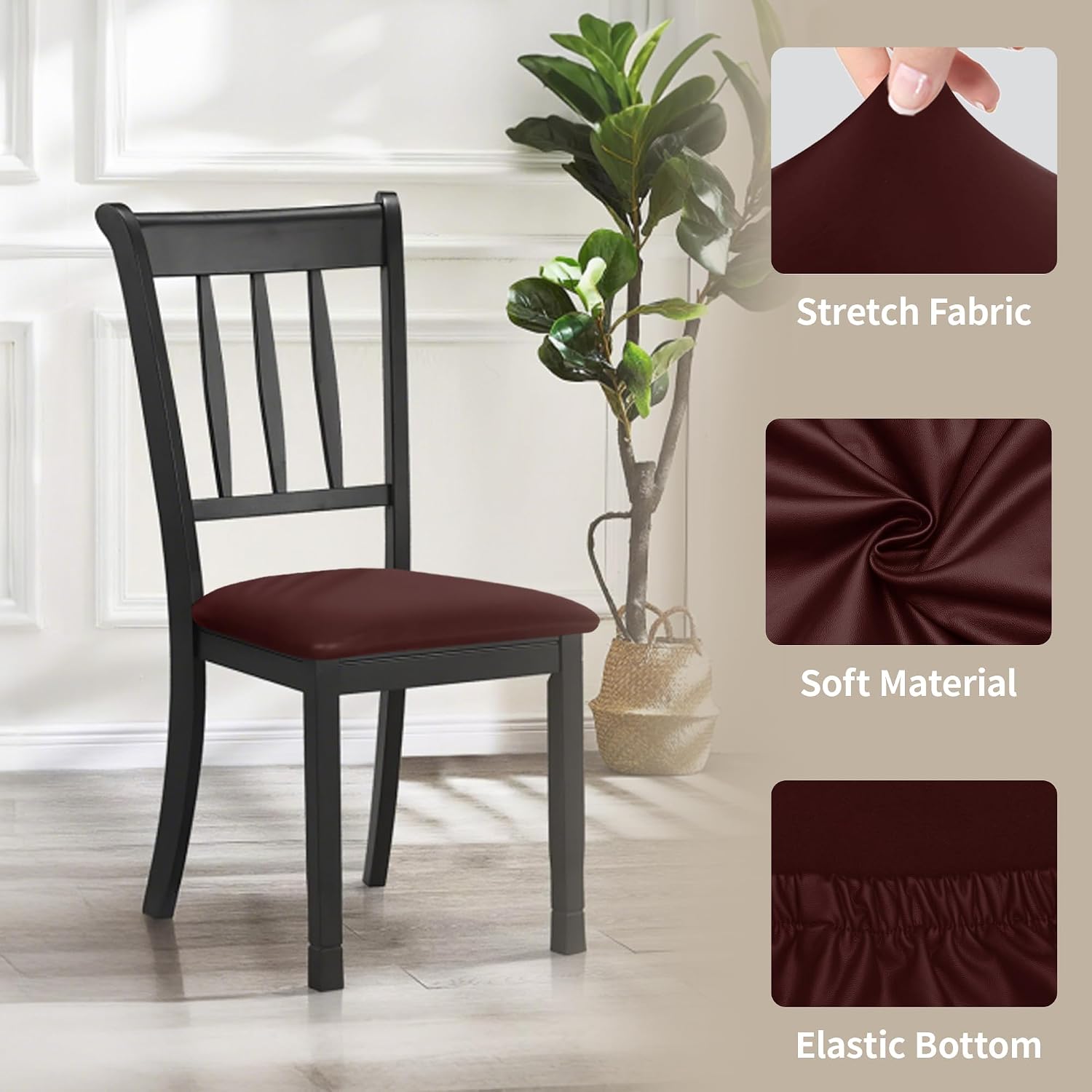 Easy-Going Waterproof PU Leather Seat Covers for Dining Room Chairs Set of 4, Wine image 4