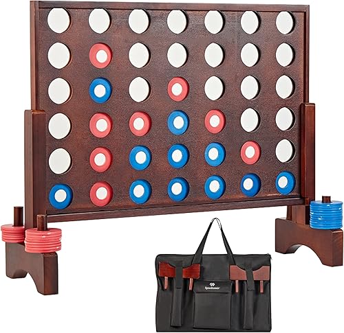 Juego gigante de madera 4 en una fila: divertidos juegos de mesa para interiores y exteriores para adolescentes, incluye 42 dados y bolsa de