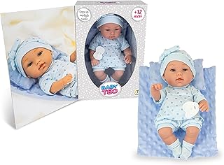 Teorema Giocattoli, Muñeca de Vinilo, +12 Meses, Vestido Azul con Flores, Cuerpo Suave con cojín, Juguete para niñas y niños, Kit Completo, Accesorios Color Azul