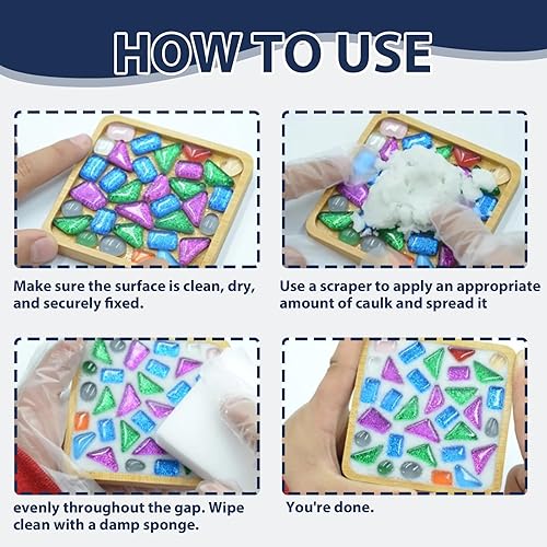 Miniatura 4 de GDDP Lechada de mosaico de cristal blanco de 14.11 oz, lechada de relleno hecha a mano, lechada de mosaico, elección perfecta para proyectos de