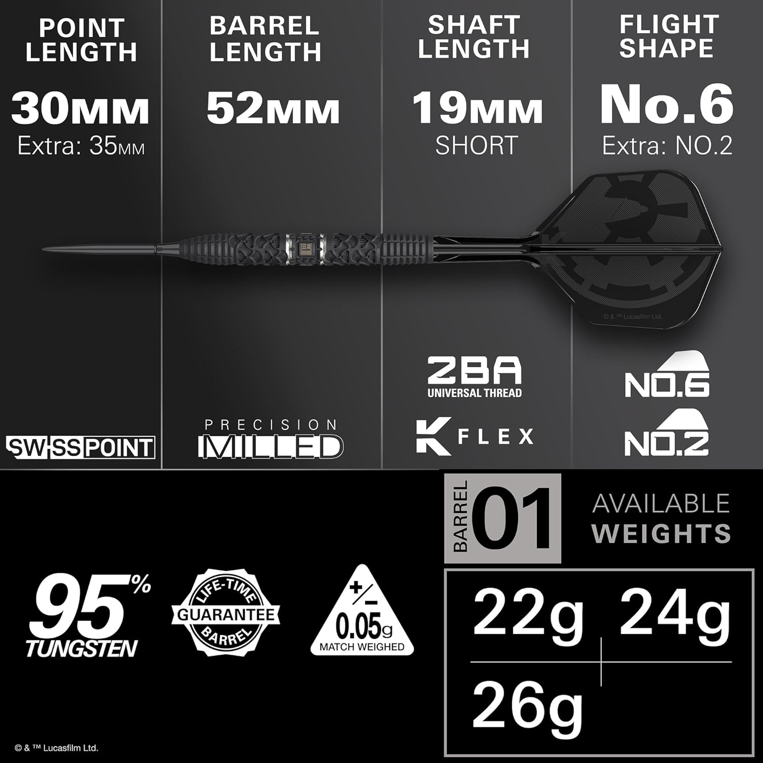 Target Darts Star Wars Darth Vader 95% Tungsten Steel Tip Darts, 22G/24G/26G | Black Swiss Storm Points, Red & Black K-Flex No.2/No.6 Shafts & Flights, Premium Swiss Keyring Tool & Takoma Wallet