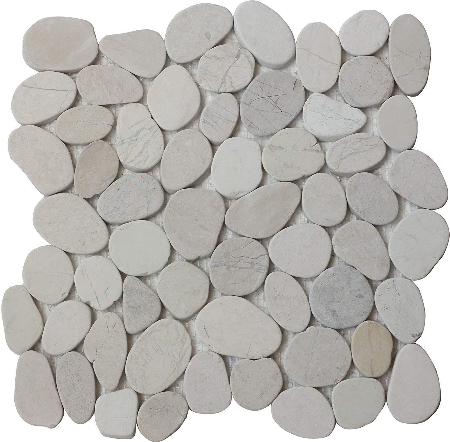 Interlocking Pebble Floor Tiles (10-Sheets) Kitchen, Bathroom, and Patio Flooring | Indoor and Outdoor Use | Natural Island White Stones | Quick and Easy Grout Installation