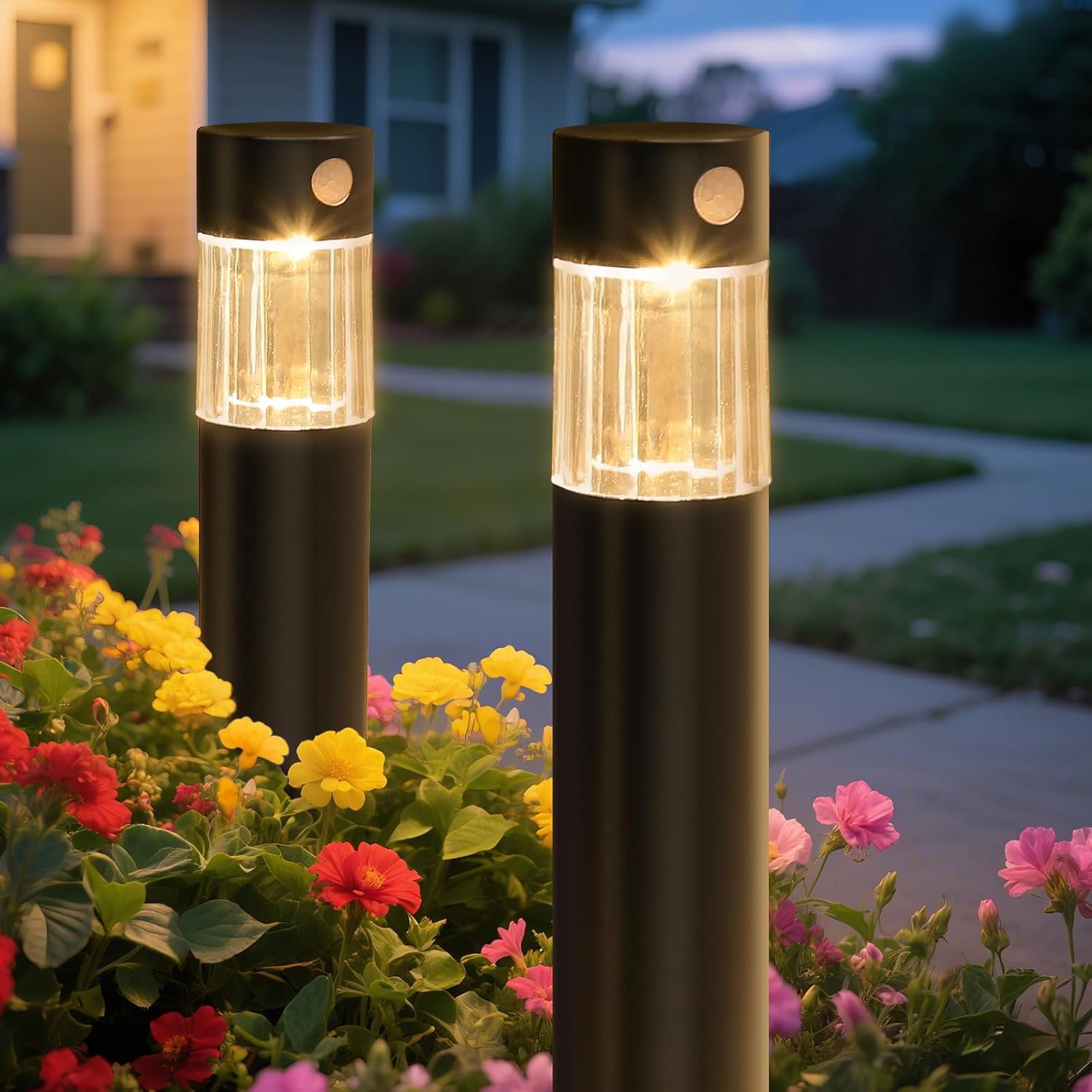 Solar Pathway Lights Outdoor, Motion Sensor 5-30LM IP65 Waterproof Yard Lights for Walkway Driveway Patio, Solar Powered LED Landscape Lighting Garden Decor (Warm White, 2 Pack)