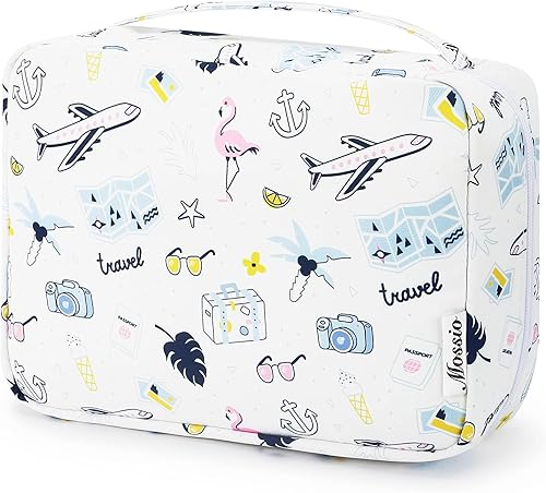 Miniatura 99 de Mossio Neceser colgante con gancho resistente, organizador de viaje grande portátil para maquillaje cosmético para hombres y mujeres Beige,Pájaro