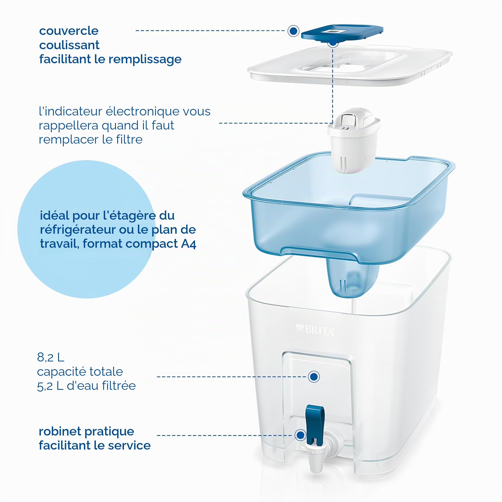 Brita Carafe filtrante 1052805 Bleu 8,2 L